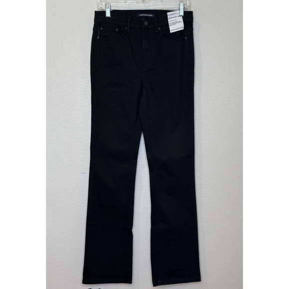 Calvin Klein High Rise Waist Bootcut Jeans Women's Sz 28 Solid Black Stretch NWT - Picture 1 of 10